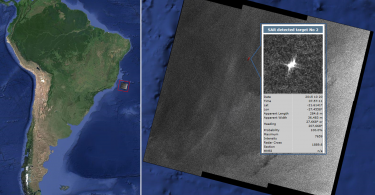 Imagen satelital de radar sobre la costa de Brasil