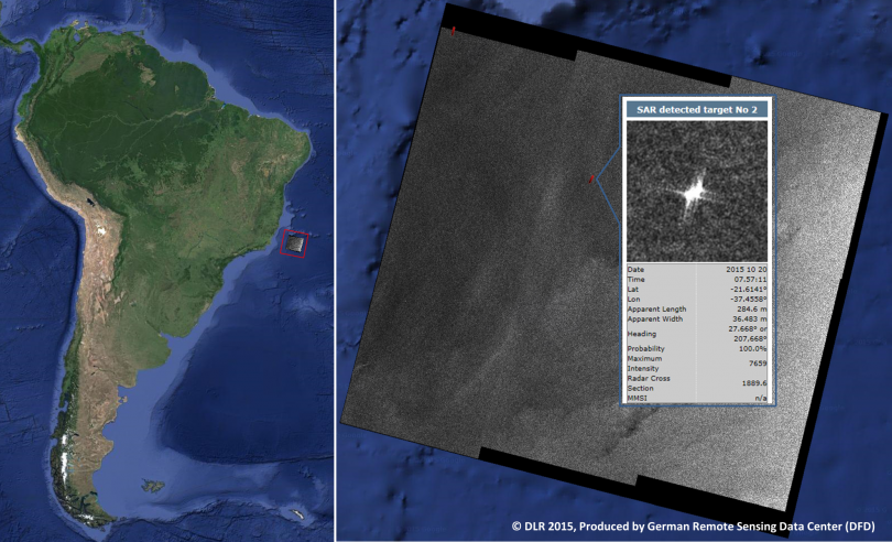 Imagen satelital de radar sobre la costa de Brasil