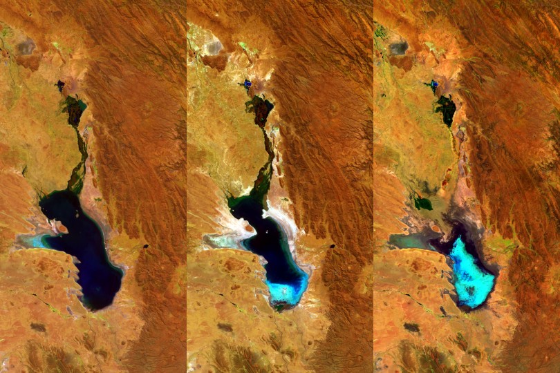 Evaporación del Lago Poopó en Bolivia, visto por Proba-V de la ESA
