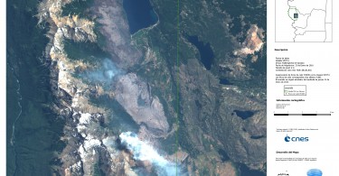 Mapa del incendio en Parque Nacional Los Alerces elaborado por la CONAE - Imagen: SPOT 6