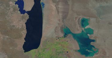 Imagen satelital del lago Colhue Huapi y Musters